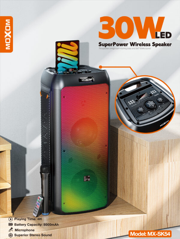 Moxom Super Power MX-SK54 30W LED Wireless Speaker with Microphone